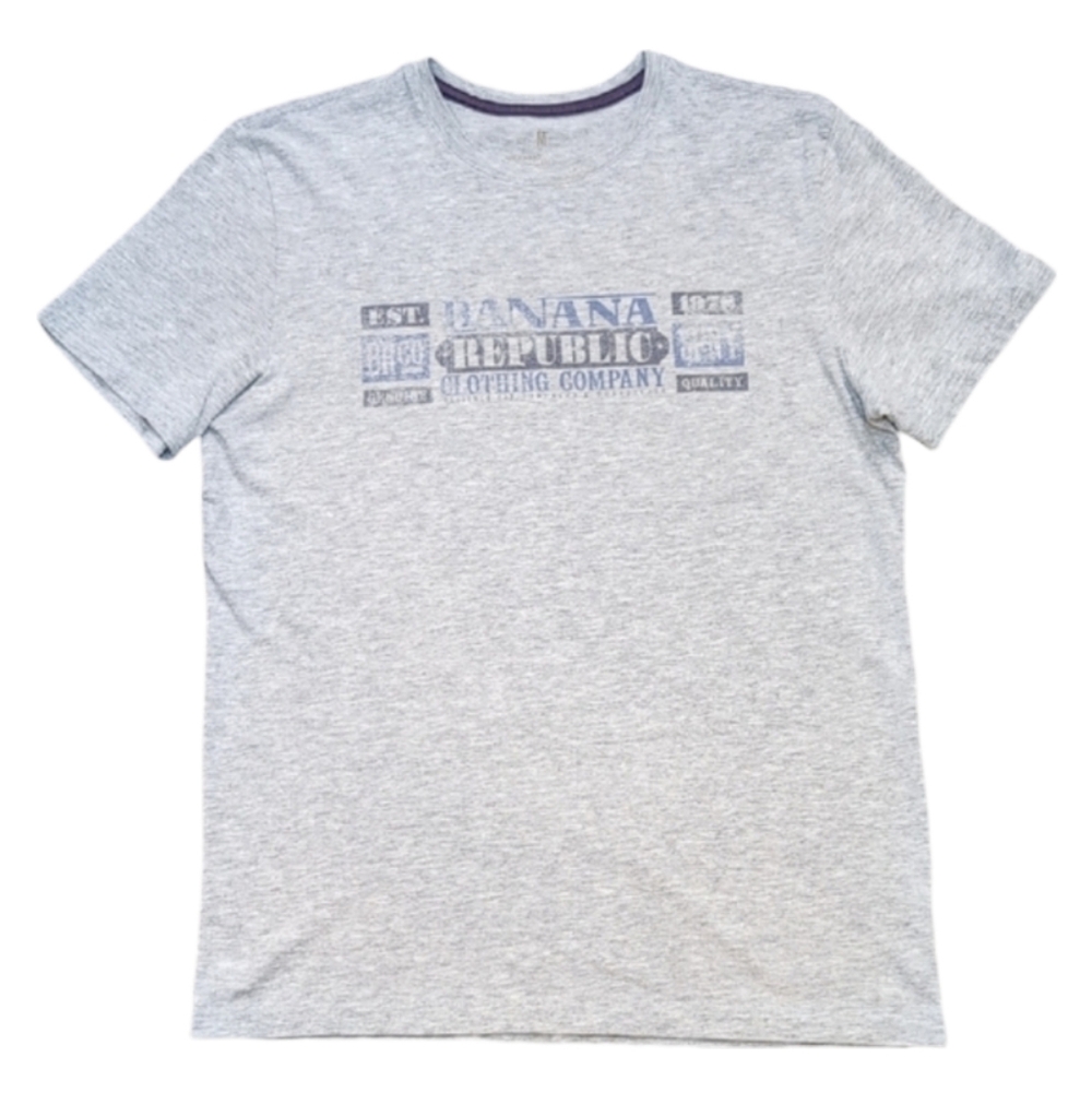 Banana Republic Grey Men's Graphic T-Shirt Size Medium Crew Neck Short Sleeve